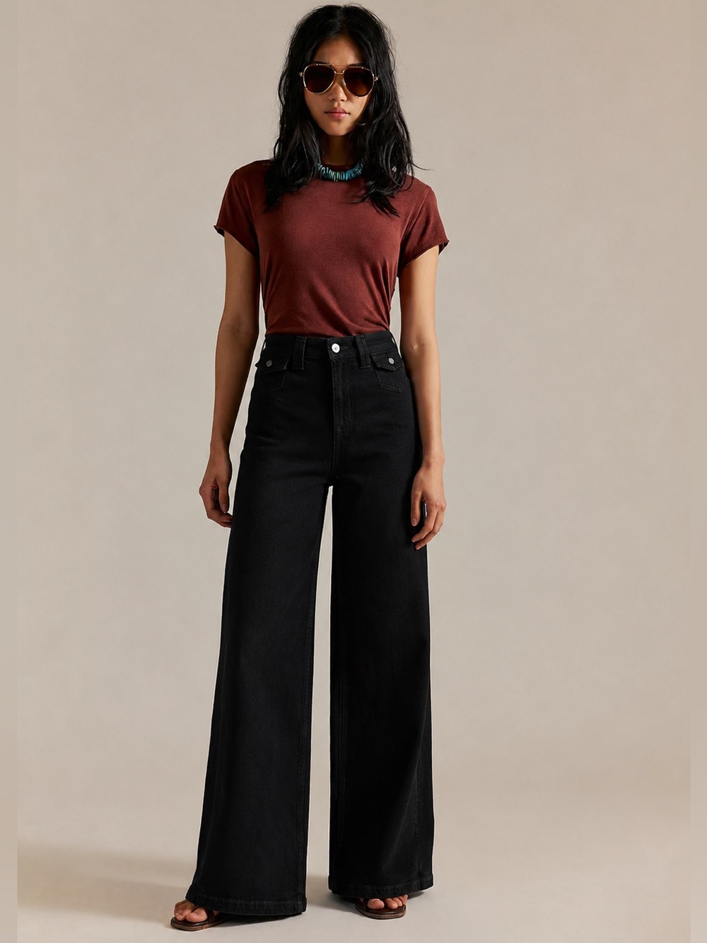 We The Free Kellee High Rise Palazzo Jeans Black Size 29 - Picture 8 of 17